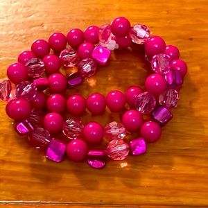 VINTAGE 1980s 3 attached stackable pink bracelet.